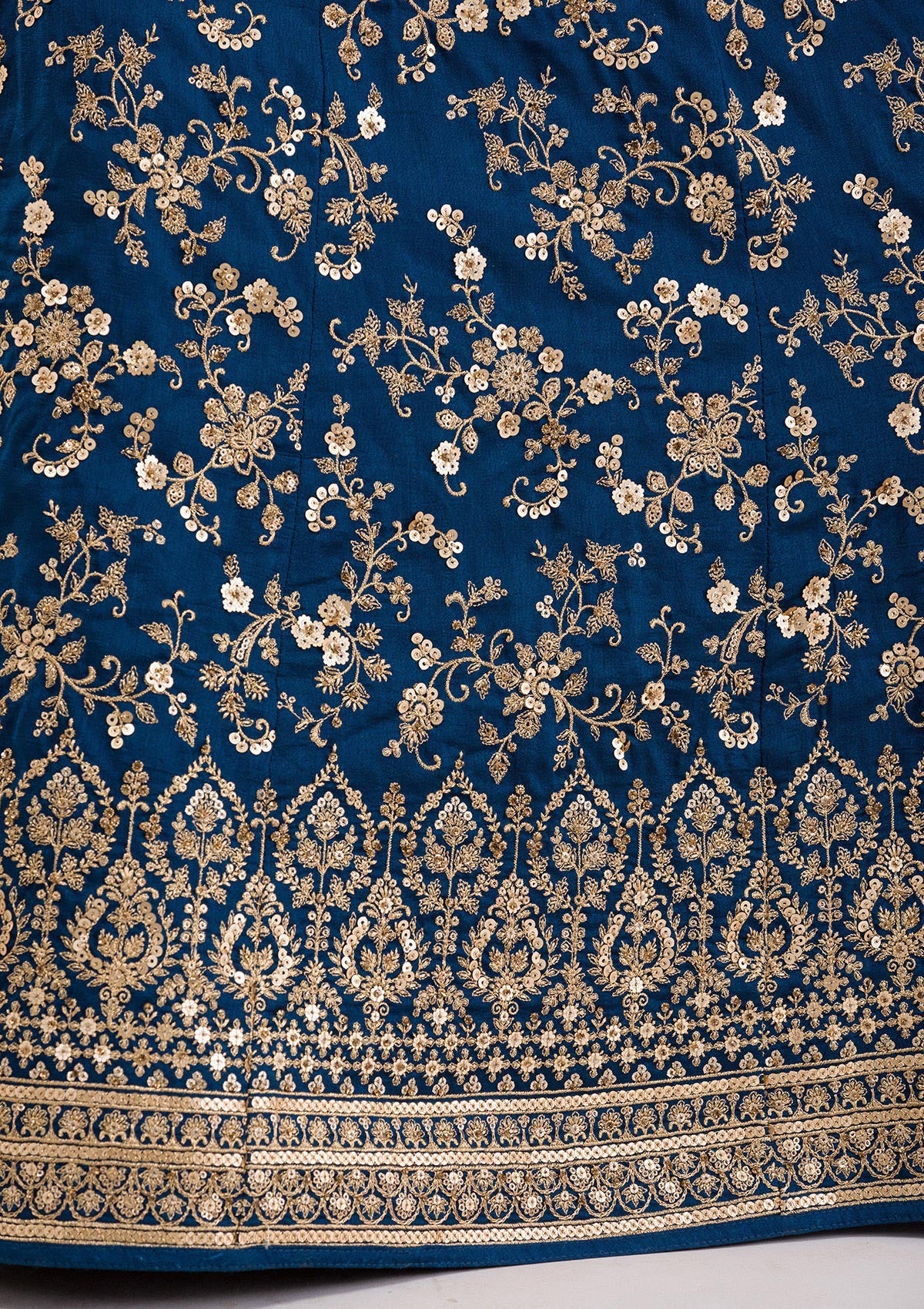 Peacock Blue Zariwork Raw Silk Readymade Lehenga-Koskii