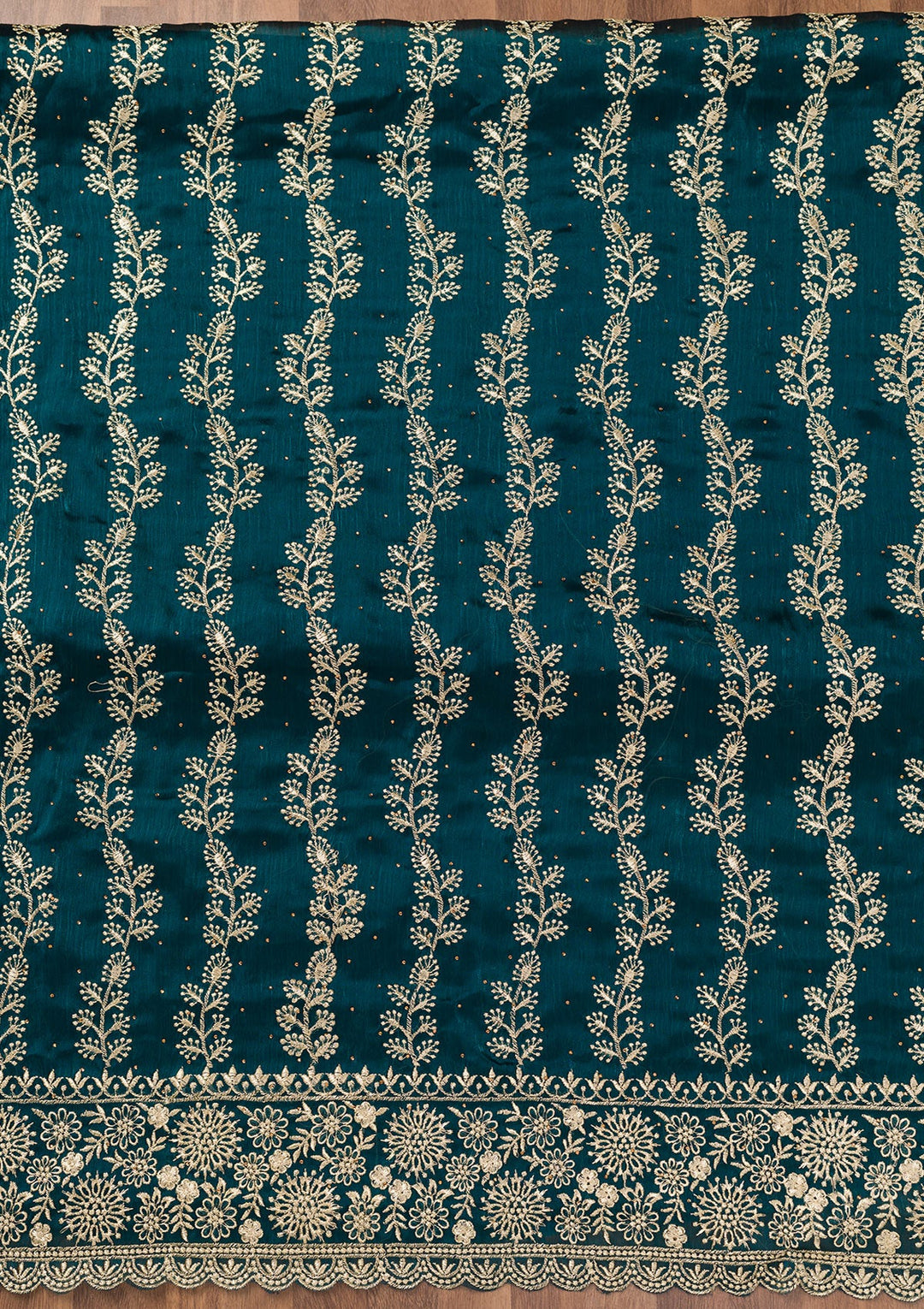 Peacock Blue Zariwork Semi Crepe Unstitched Salwar Suit-Koskii