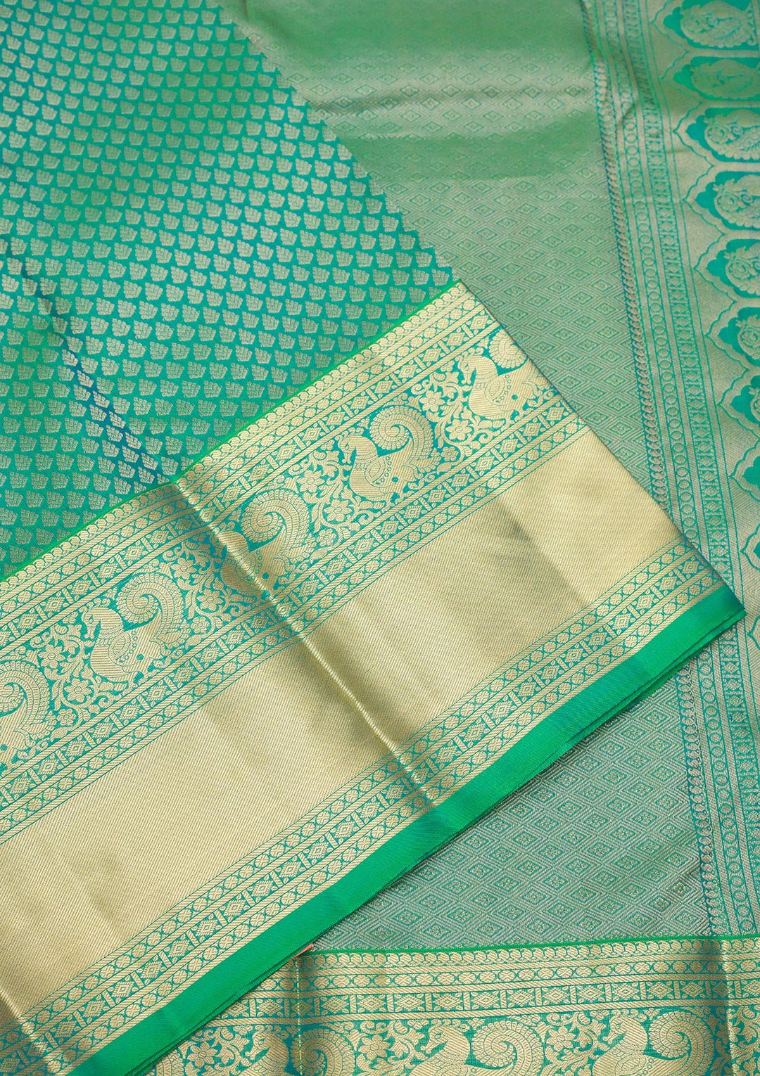 Peacock Green Zariwork Pure Silk Saree-Koskii