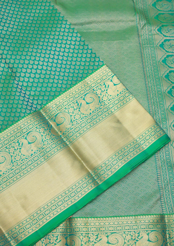 Peacock Green Zariwork Pure Silk Saree-Koskii