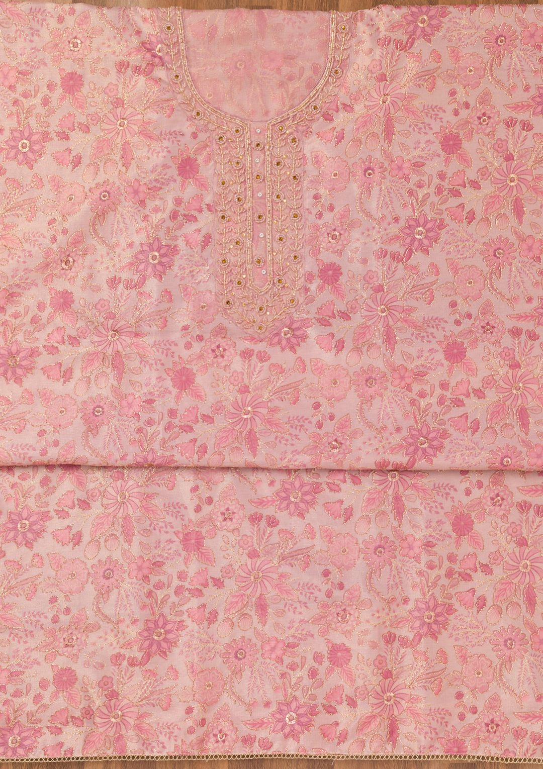 Pink Printed Tissue Unstitched Salwar Suit-Koskii