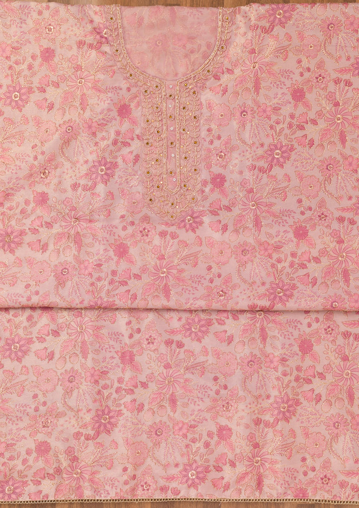 Pink Printed Tissue Unstitched Salwar Suit-Koskii