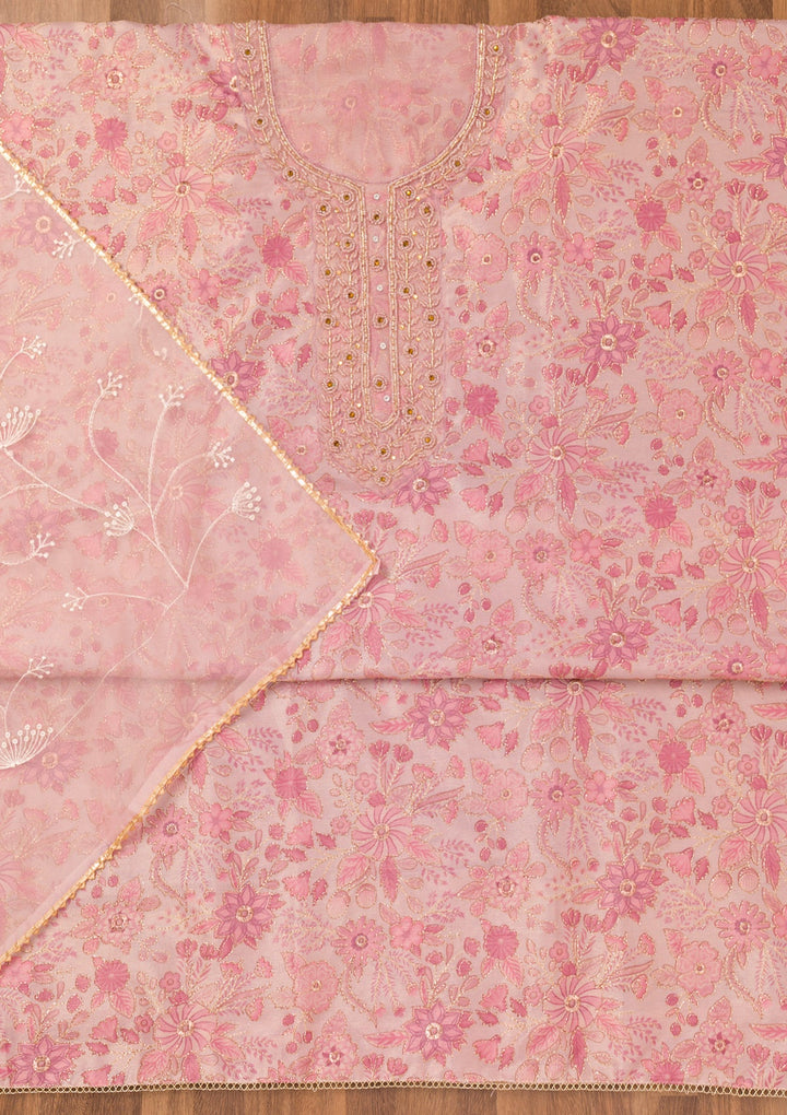 Pink Printed Tissue Unstitched Salwar Suit-Koskii