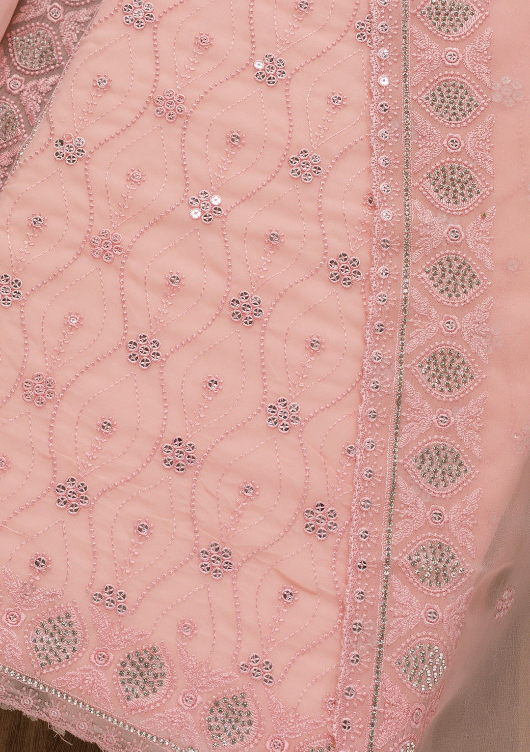 Pink Sequins Georgette Unstitched Salwar Suit-Koskii