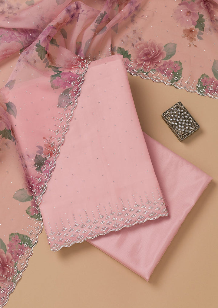 Pink Swarovski Organza Unstitched Salwar Suit-Koskii