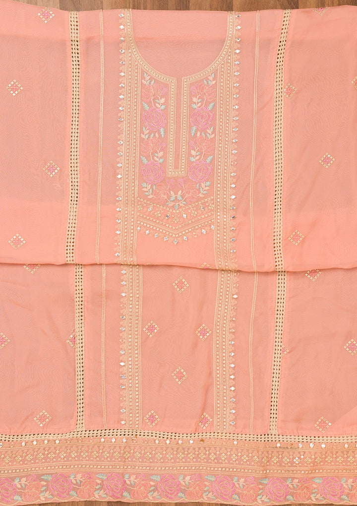 Pink Threadwork Georgette Unstitched Salwar Suit-Koskii