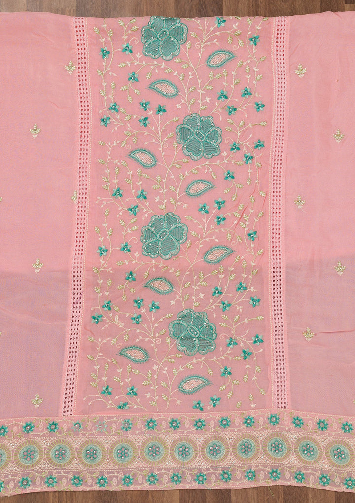 Pink Threadwork Georgette Unstitched Salwar Suit-Koskii