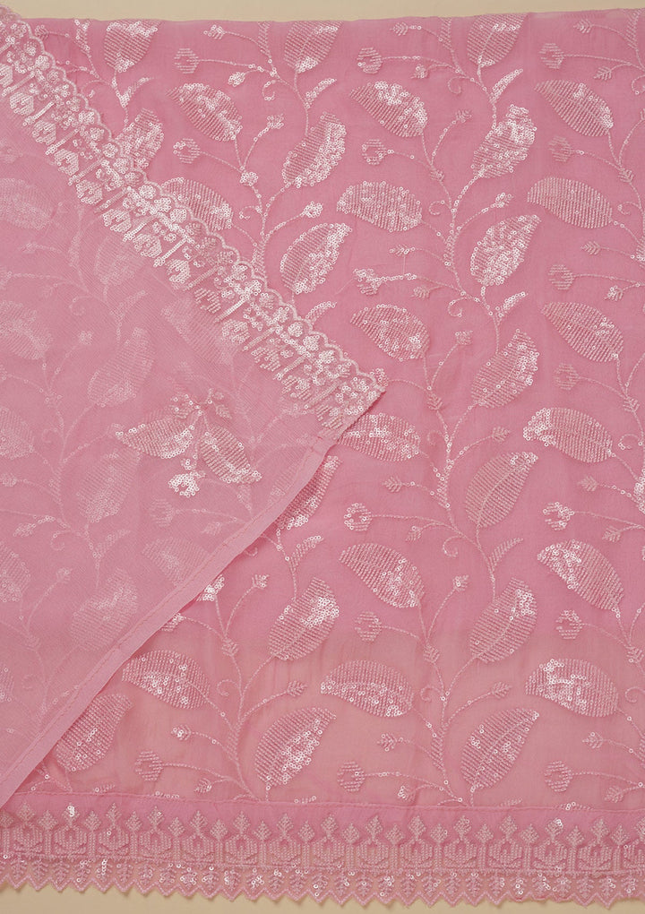 Pink Threadwork Organza Unstitched Salwar Suit-Koskii