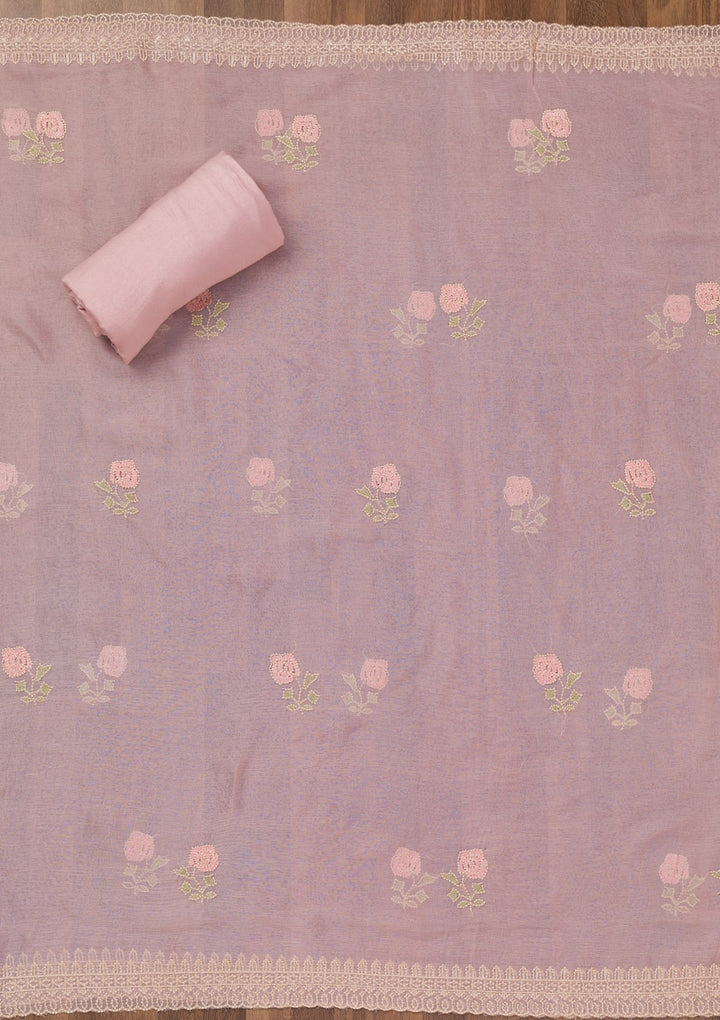 Pink Threadwork Tissue Unstitched Salwar Suit-Koskii
