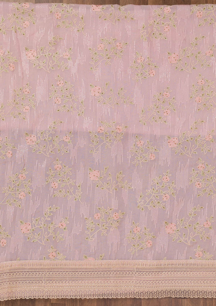 Pink Threadwork Tissue Unstitched Salwar Suit-Koskii