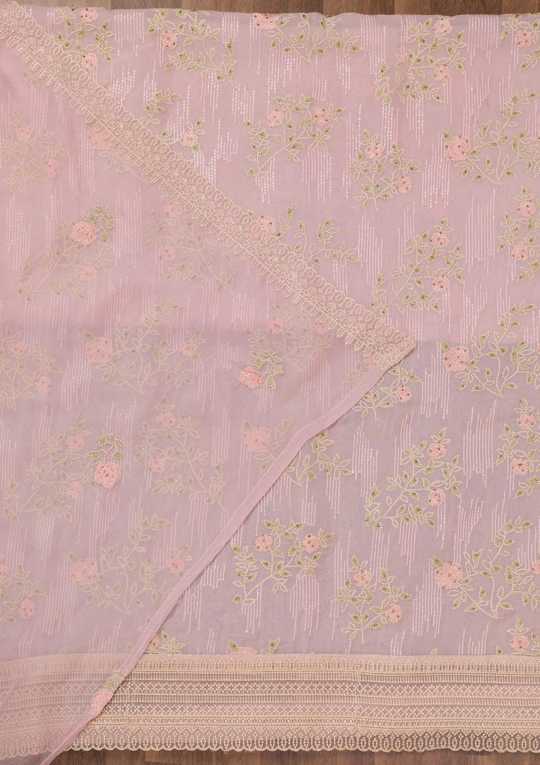 Pink Threadwork Tissue Unstitched Salwar Suit-Koskii