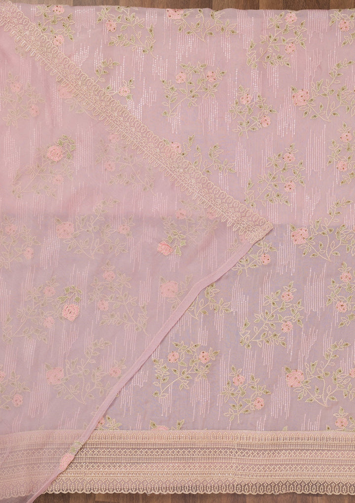 Pink Threadwork Tissue Unstitched Salwar Suit-Koskii