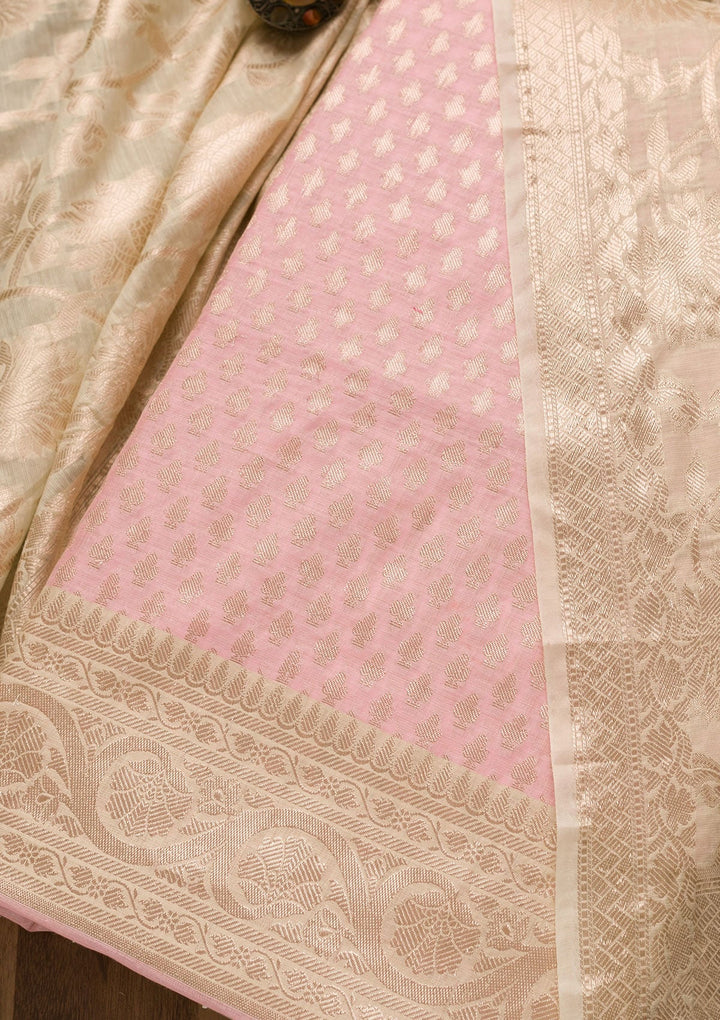 Pink Zariwork Banarasi Unstitched Salwar Suit-Koskii