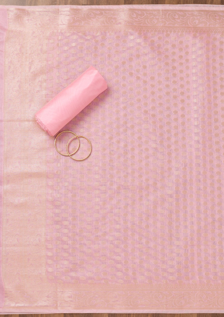 Pink Zariwork Banarasi Unstitched Salwar Suit-Koskii