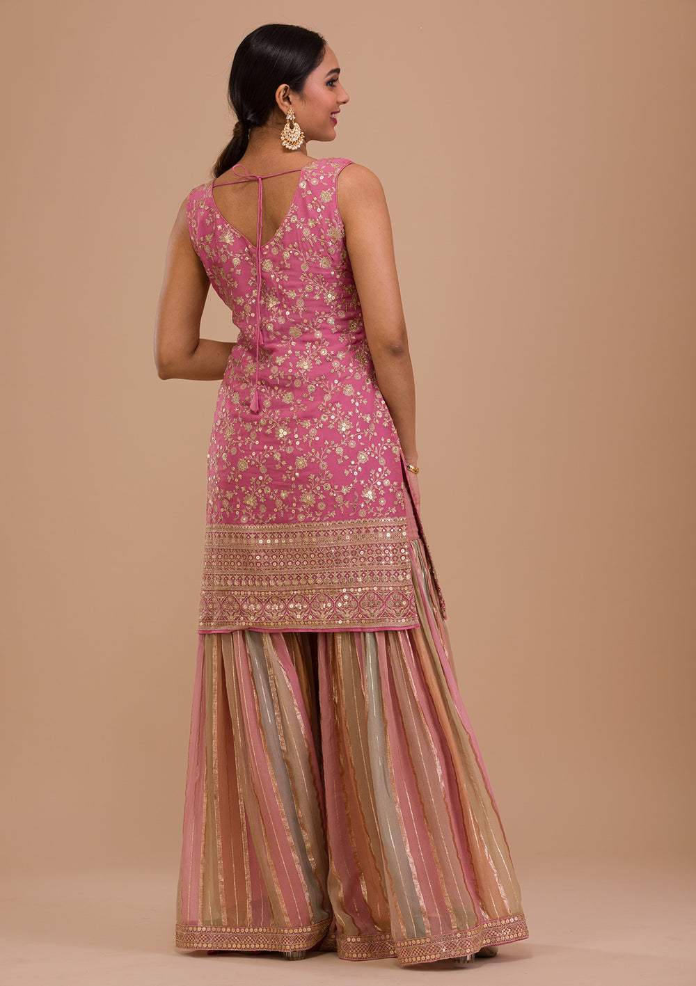 Pink Zariwork Georgette Readymade Salwar Kameez-Koskii