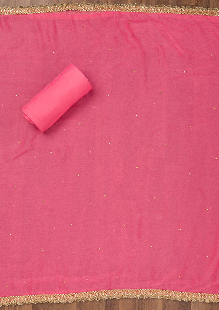Pink Zariwork Organza Unstitched Salwar Suit-Koskii