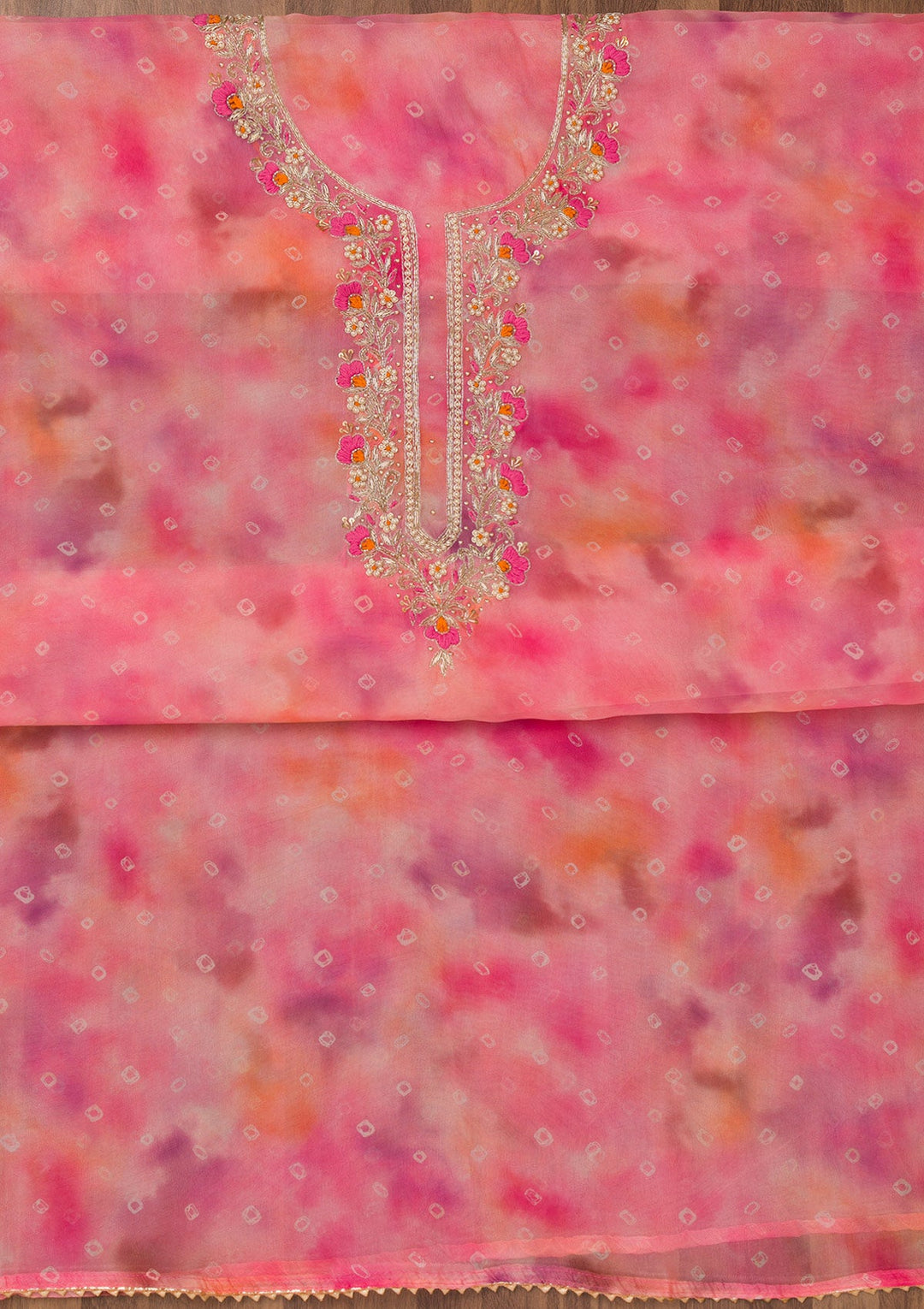 Pink Zariwork Organza Unstitched Salwar Suit-Koskii