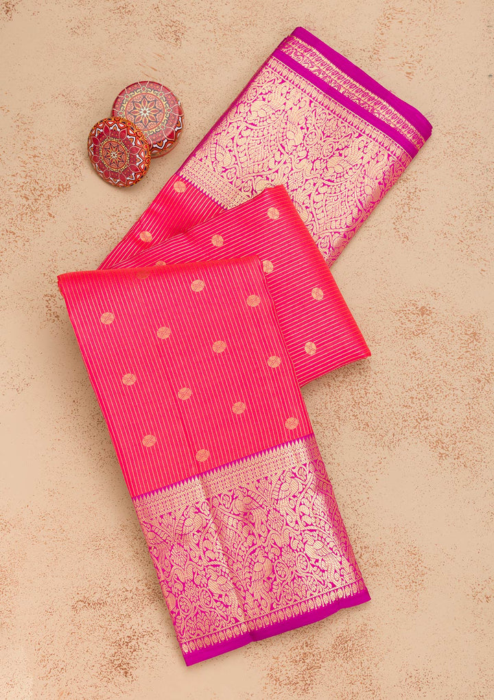 Pink Zariwork Pure Silk Saree-Koskii