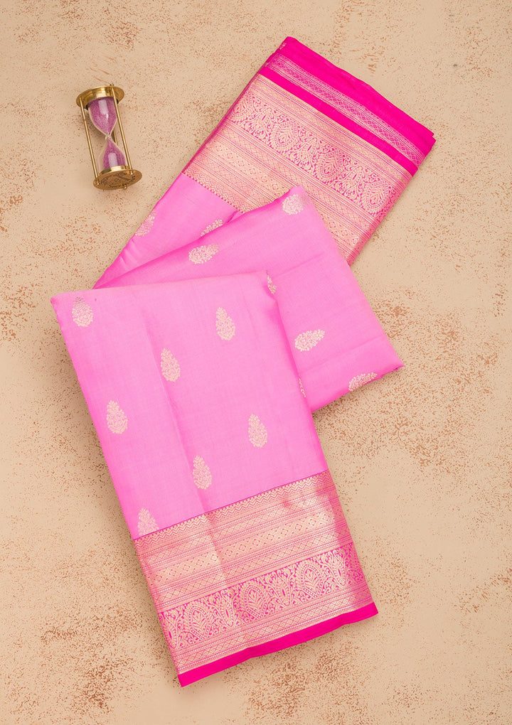 Pink Zariwork Pure Silk Saree-Koskii