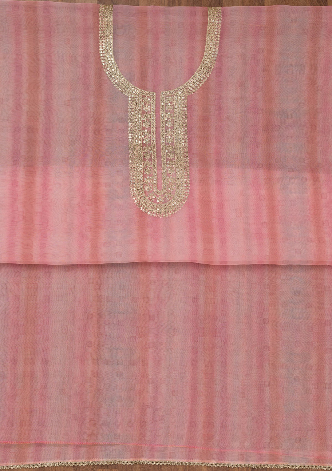 Pink Zariwork Semi Crepe Unstitched Salwar Suit-Koskii