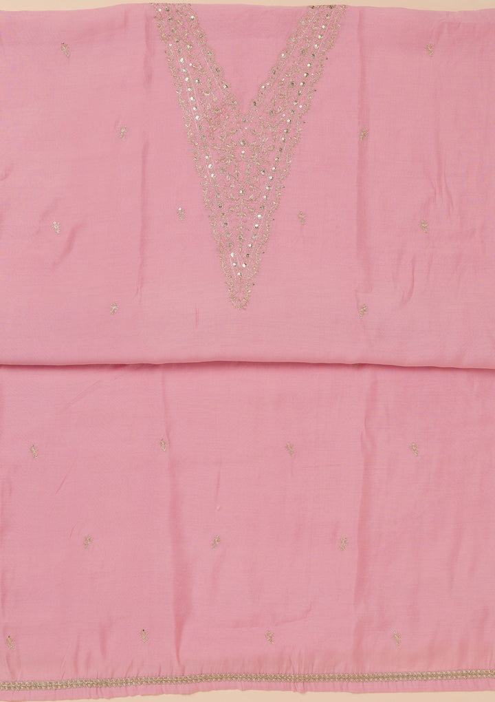 Pink Zariwork Semi Crepe Unstitched Salwar Suit-Koskii