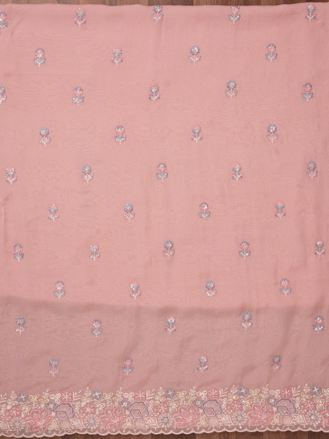 Pink Zariwork Semi Crepe Unstitched Salwar Suit-Koskii