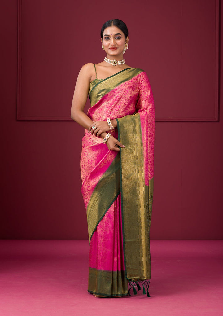Pink Zariwork Soft Silk Saree-Koskii