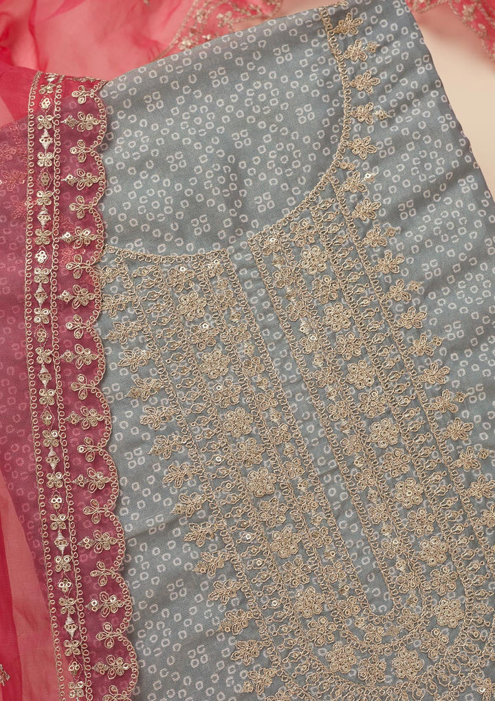 Pink Zariwork Tissue Unstitched Salwar Suit-Koskii