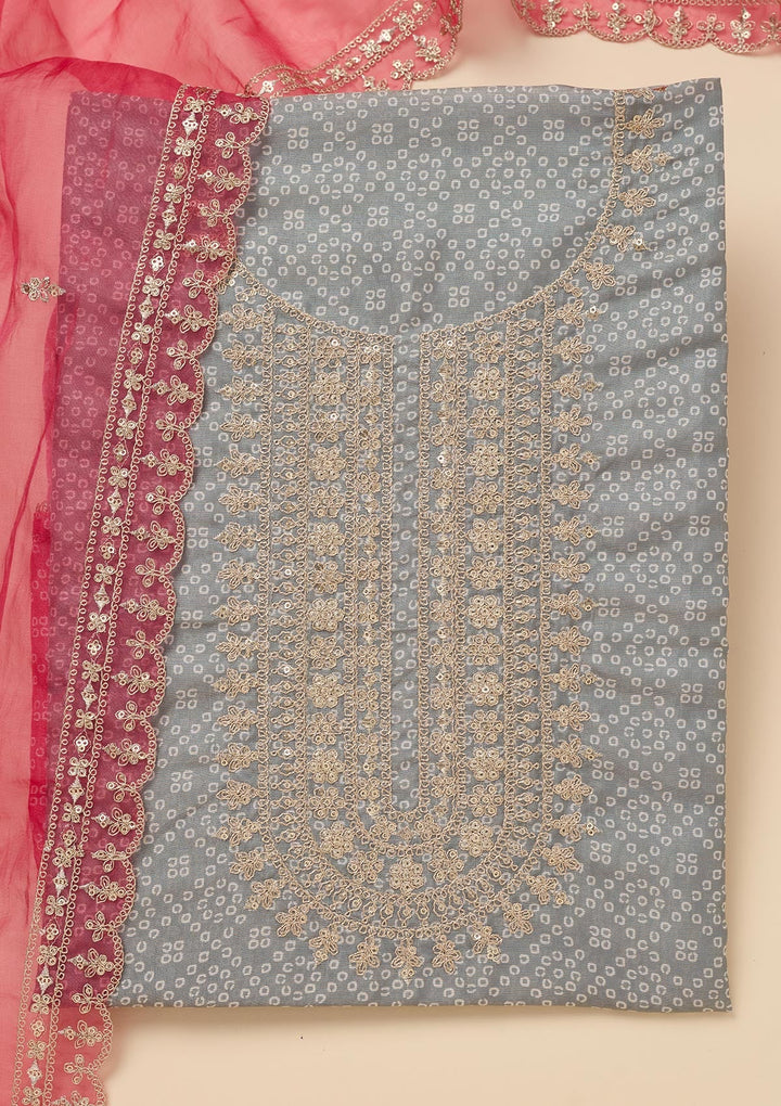 Pink Zariwork Tissue Unstitched Salwar Suit-Koskii