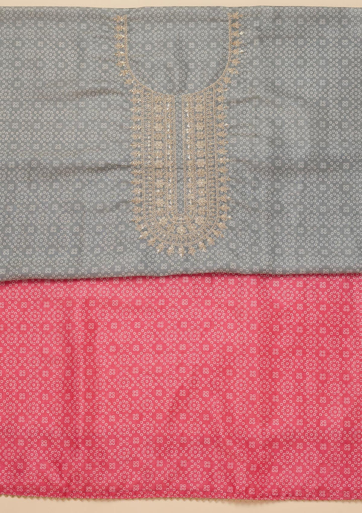 Pink Zariwork Tissue Unstitched Salwar Suit-Koskii