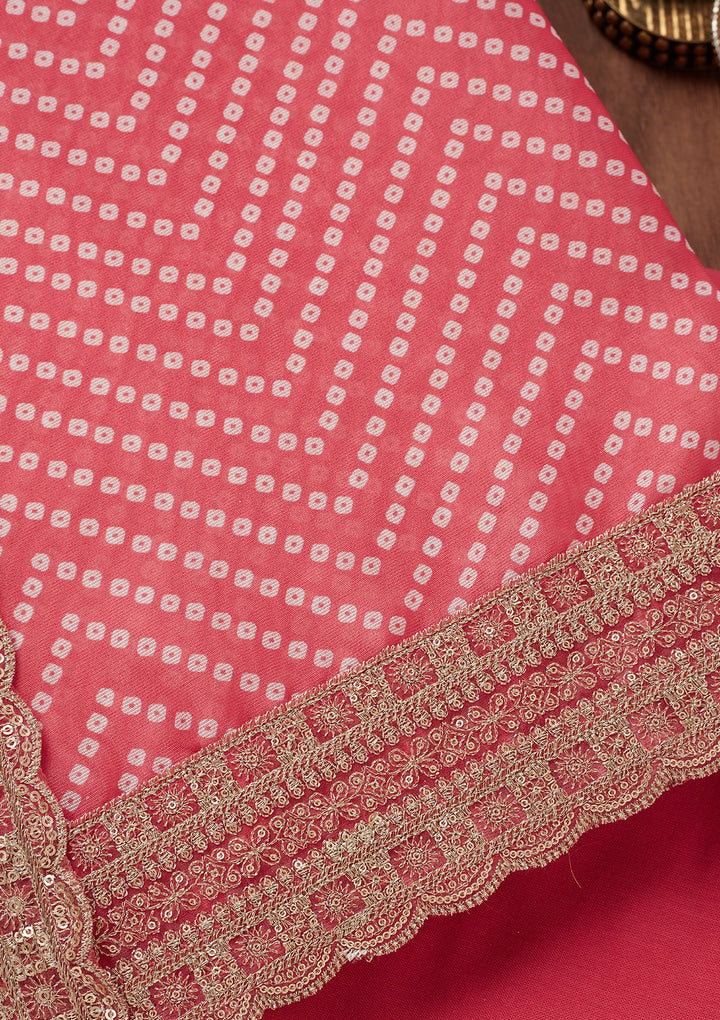 Pink Zariwork Tissue Unstitched Salwar Suit-Koskii