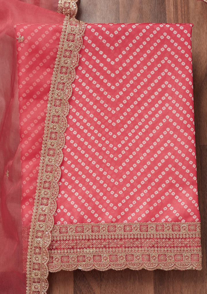 Pink Zariwork Tissue Unstitched Salwar Suit-Koskii