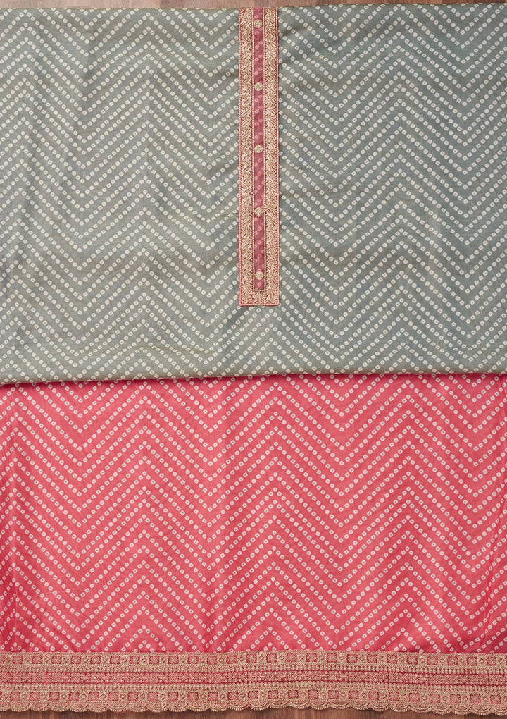 Pink Zariwork Tissue Unstitched Salwar Suit-Koskii