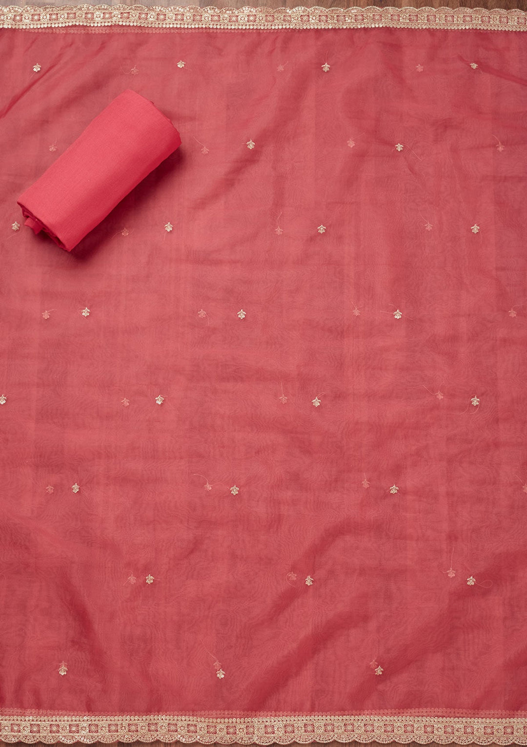 Pink Zariwork Tissue Unstitched Salwar Suit-Koskii
