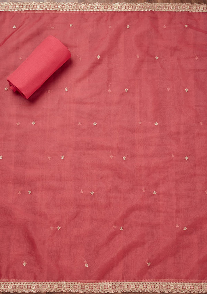 Pink Zariwork Tissue Unstitched Salwar Suit-Koskii