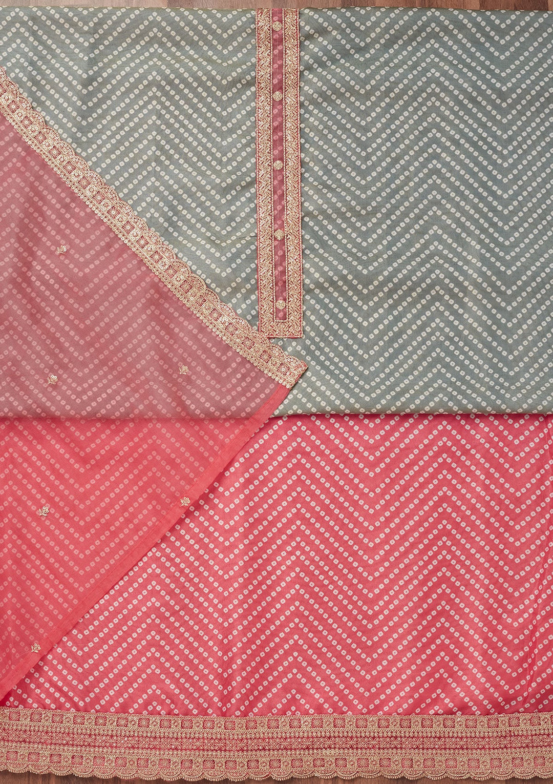Pink Zariwork Tissue Unstitched Salwar Suit-Koskii