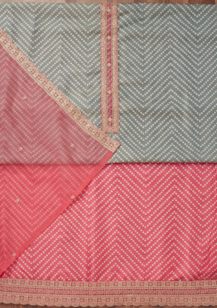 Pink Zariwork Tissue Unstitched Salwar Suit-Koskii