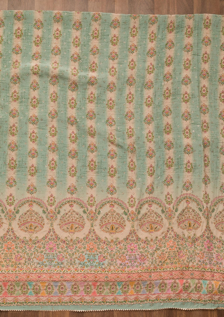 Pista Green Printed Crepe Unstitched Salwar Suit-Koskii