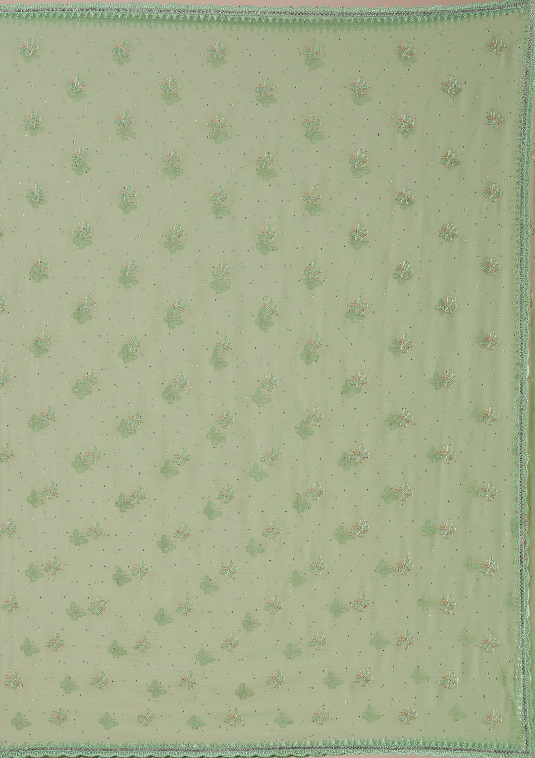 Pista Green Threadwork Chiffon Saree-Koskii