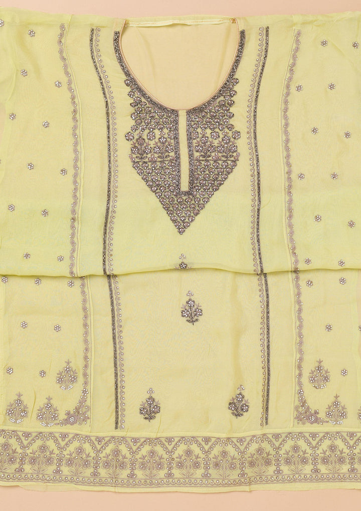 Pista Green Stonework Organza Unstitched Salwar Suit-Koskii