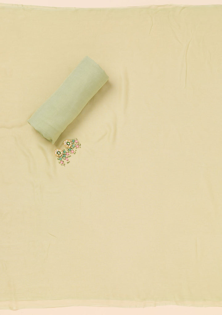 Pista Green Threadwork Organza Unstitched Salwar Suit-Koskii