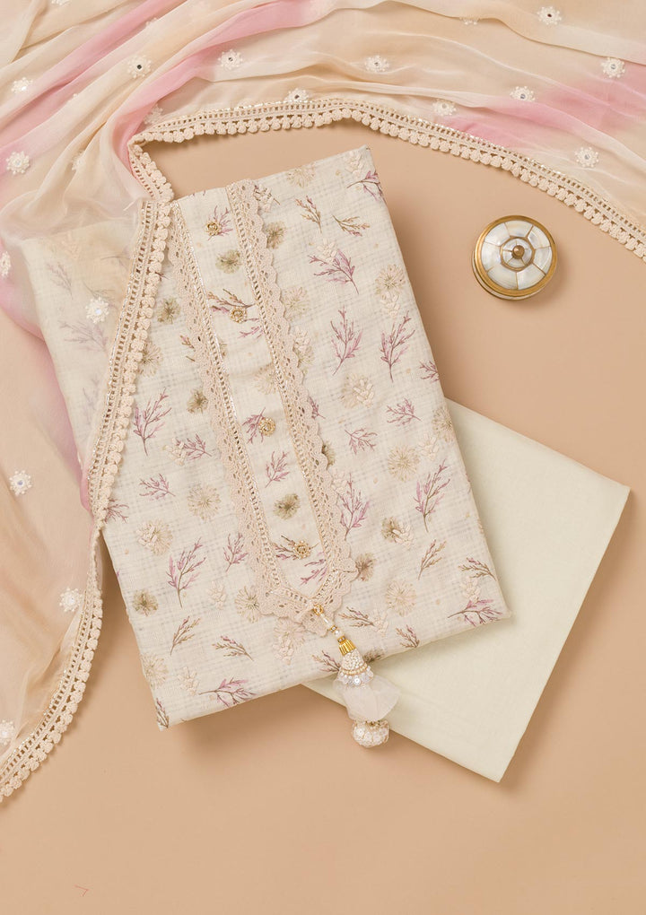 Pista Green Threadwork Cotton Unstitched Salwar Suit