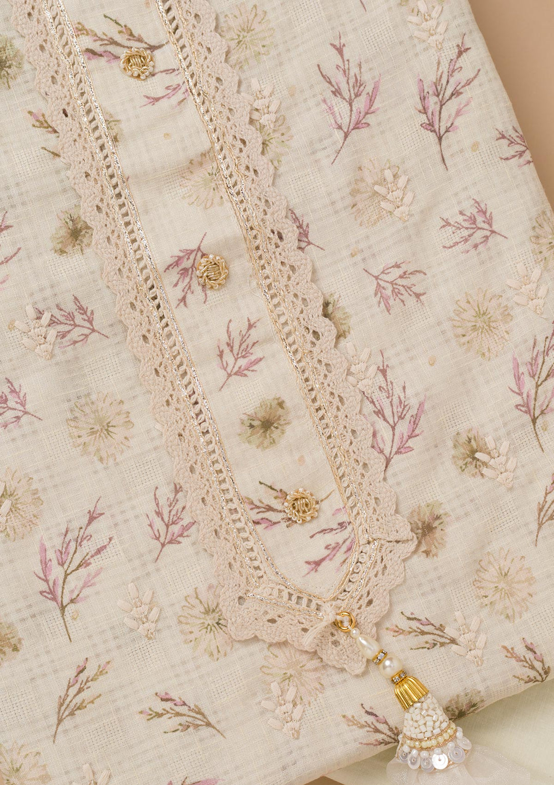 Pista Green Threadwork Cotton Unstitched Salwar Suit