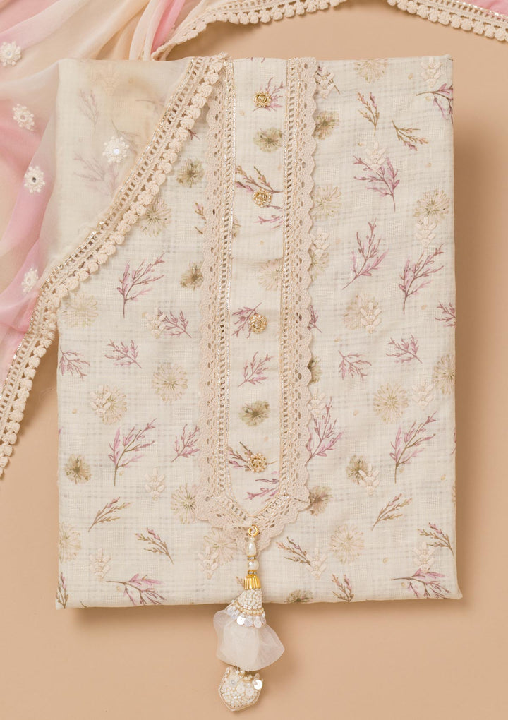 Pista Green Threadwork Cotton Unstitched Salwar Suit