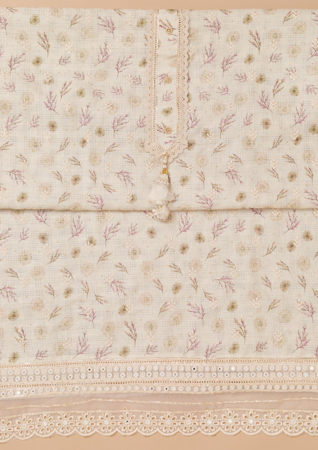 Pista Green Threadwork Cotton Unstitched Salwar Suit