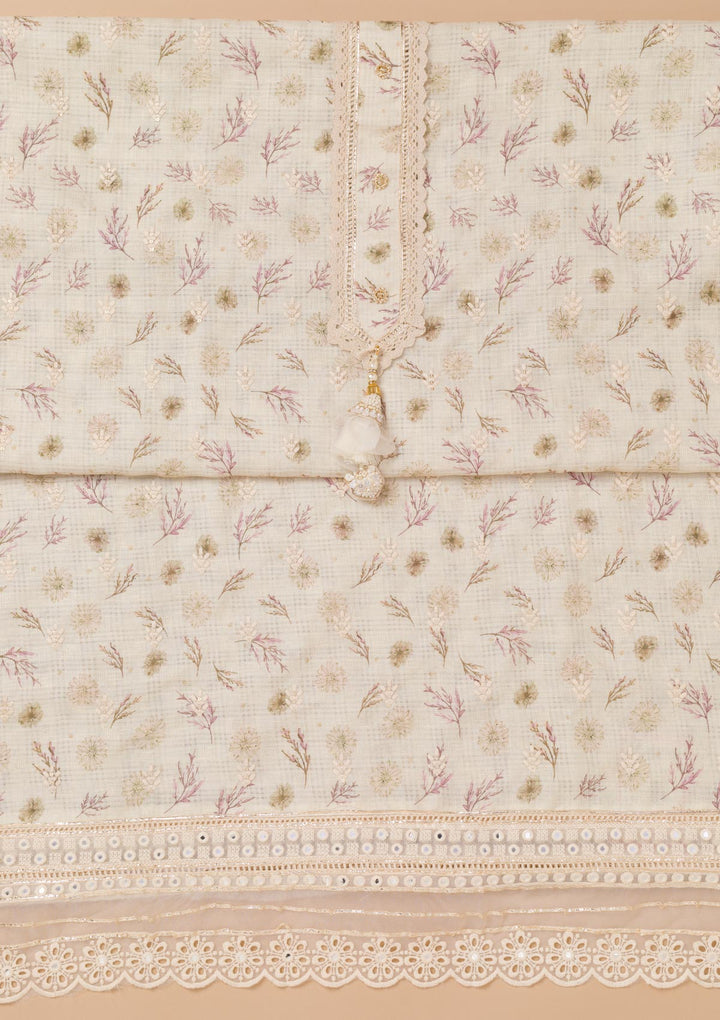 Pista Green Threadwork Cotton Unstitched Salwar Suit