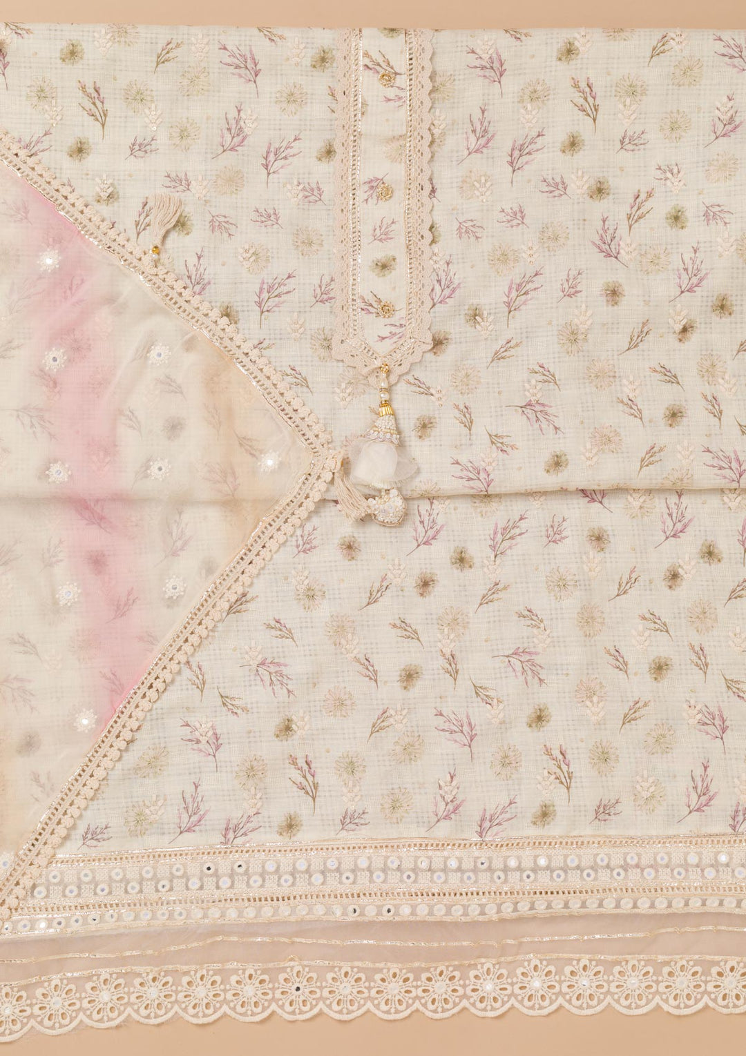 Pista Green Threadwork Cotton Unstitched Salwar Suit