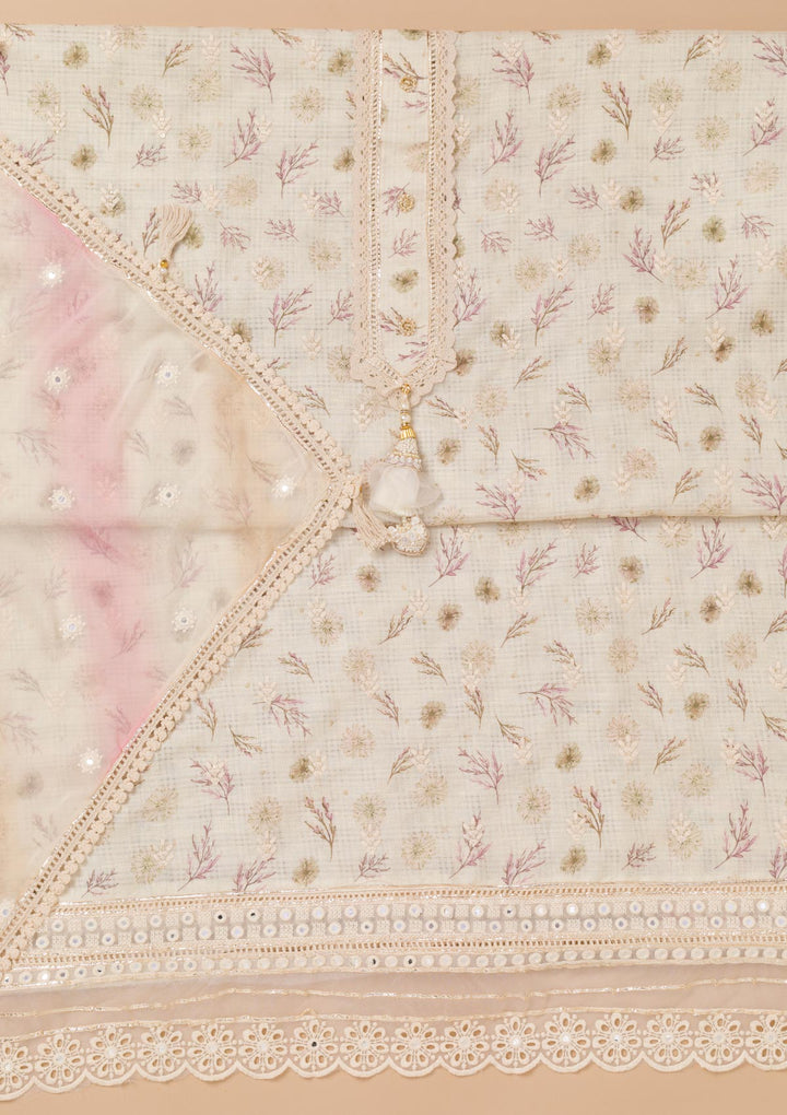 Pista Green Threadwork Cotton Unstitched Salwar Suit