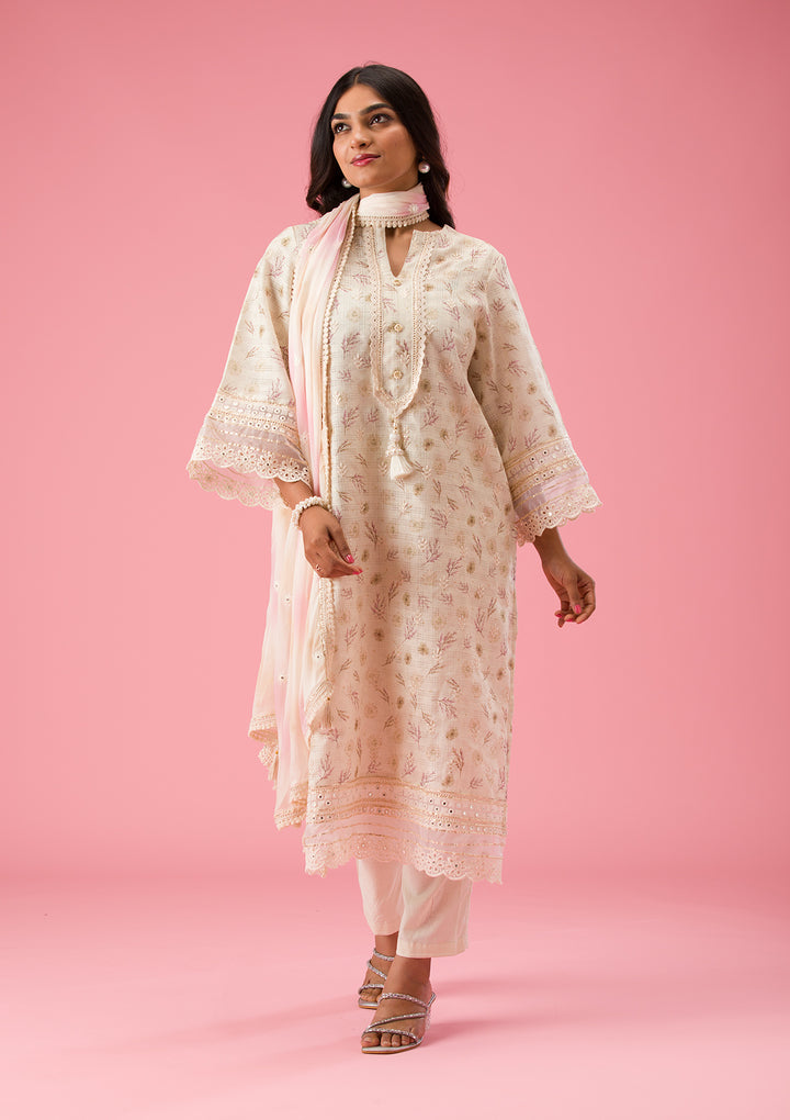 Pista Green Threadwork Cotton Unstitched Salwar Suit