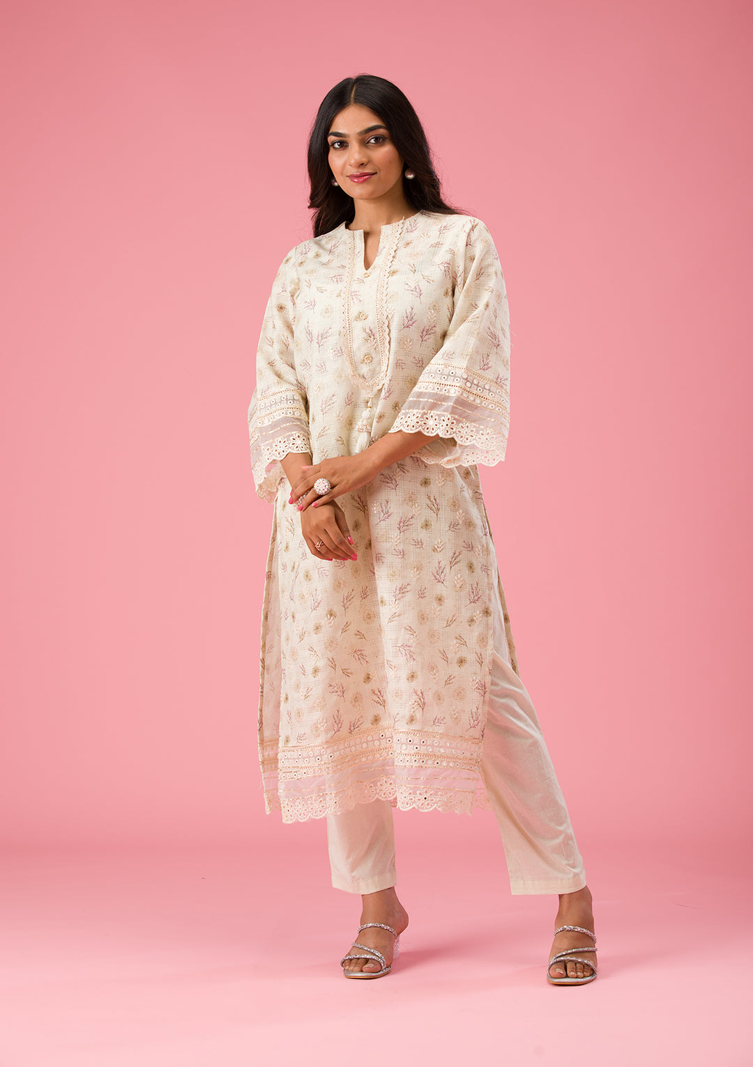 Pista Green Threadwork Cotton Unstitched Salwar Suit